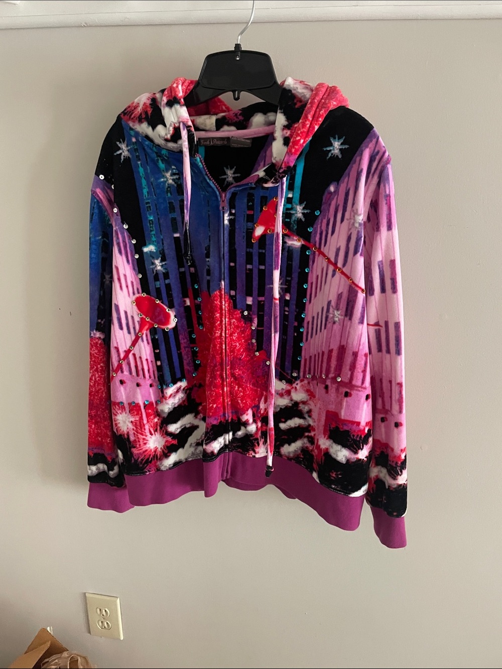 Desigual Pink, Red, Purple, Blue Velvet Hoodie